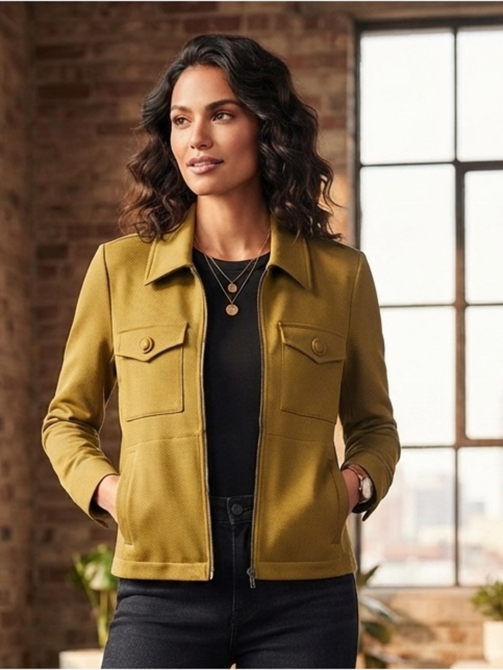 CAbi Olive-Mustard Zip Utility Jacket- Medium
